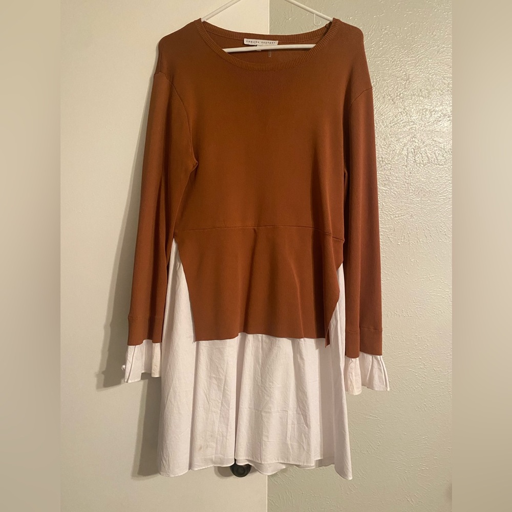 English Factory Asymmetrical Dress in Brown and White